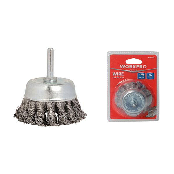 Bàn chải có đầu dây xoắn, kích thước: 75mm với trục 6.3mm Workpro - WP407012