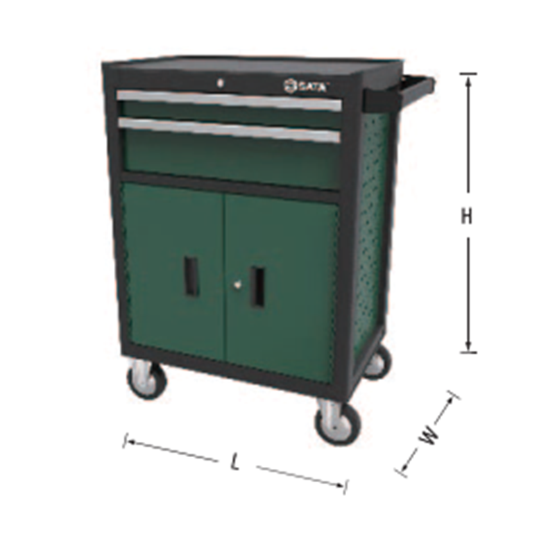 Xe đẩy, dùng chứa các dụng cụ, gồm 2 cánh cửa và 2 ngăn kéo, kích thước: 27 inch (692x468x840mm), dùng trong garage sửa xe ô tô, SATA - 95124