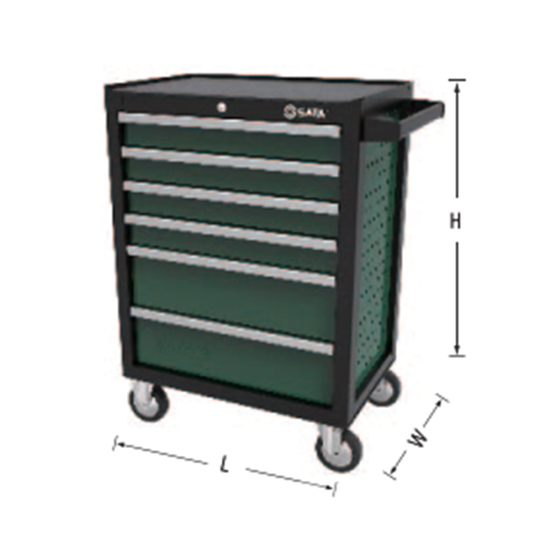 Xe đẩy, dùng chứa các dụng cụ 6 ngăn kéo, kích thước: 27 inch (692x468x840mm), dùng trong garage sửa xe ô tô, SATA - 95126