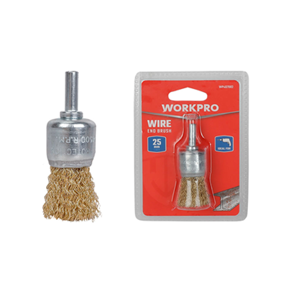 Bàn chải đầu dây uốn bằng thép, kích thước: 25mm, cán dài 6.3mm Workpro - WP407002.