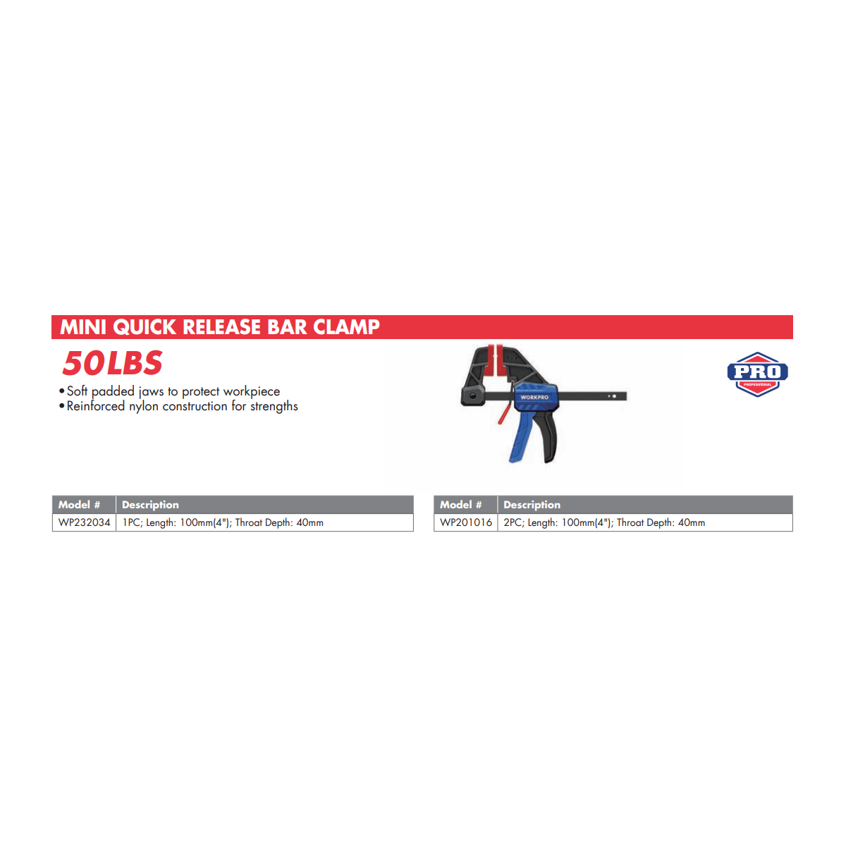 Kẹp mini dùng để điều chỉnh gỗ 4 inch 100mm Workpro - WP232034