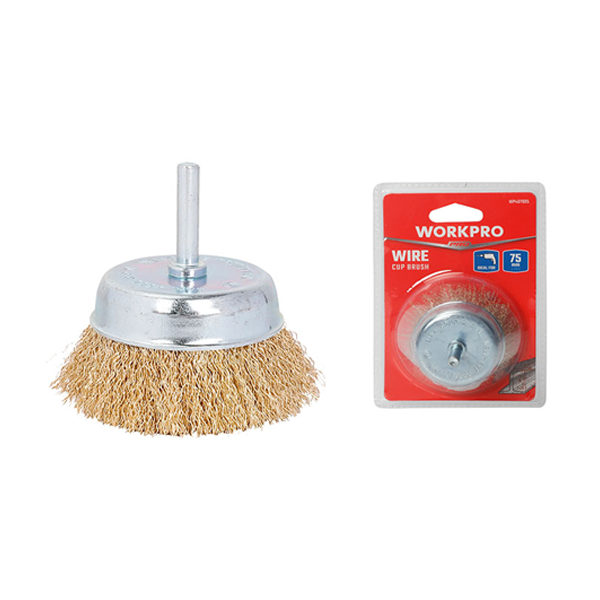 Bàn chải dây uốn, kích thước: 75mm với trục 6.3mm Workpro - WP407005