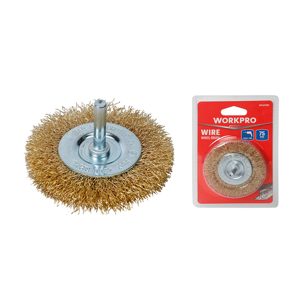 Bàn chải bánh xe dây uốn, kích thước: 75mm với trục 6.3mm Workpro - WP407009