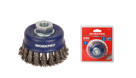 Chén cước thép xoắn WORKPRO - Bàn chải cốc có đai ốc